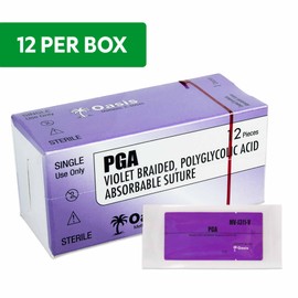 Oasis PGA (Polyglycolic Acid) Surgical Suture, 3-0, (SH-1) 1/2 22mm Round Bodied Needle, 75cm, 12/Box, Veterinary Use