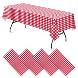 Spring rain 4 Pack Red and White Checkered Tablecloth 54x108 Inch, Premium Plastic Disposable Red Gingham Plaid Table Cloths for Picnic, Rectangle Party Table Cover for Parties Farm Camping Birthday