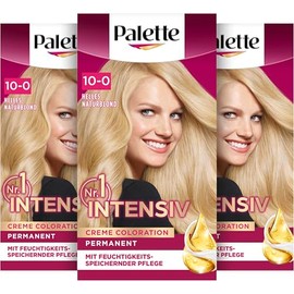 Palette Intensive Cream Colouration 10-0/200 Light Natural Blonde (3 x 115 ml), Permanent Hair Colour for Brilliant, Long-Lasting Colour Brilliance and 100% Grey Coverage
