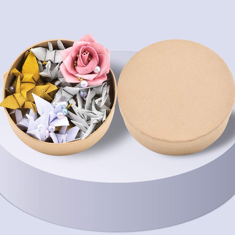WANDIC Paper Mache Boxes - Set of 3 Round Kraft