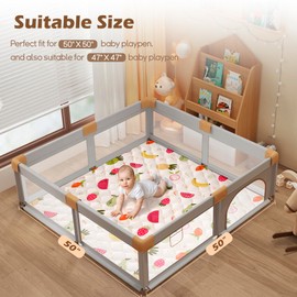 PIGLOG Baby Play Mat for Floor 50x50, Thicken Soft Fabric Foam Activity Play Mat with Washable Non-Slip Cushioned Crawling for Babies, Infants, Toddlers（Yellow Fruit