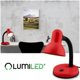 Lumiled Desk Lamp Classic Reading Lamp Table Lamp Flexible Neck Work Light Mini Bedside Lamp E27 Socket Table Lamp Made of Metal Children's Room for Reading Study Girls Boys Red
