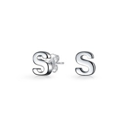 ABC Minimalist Capital Block Alphabet Letter Initial S Stud Earrings For Teen For Women .925 Sterling Silver