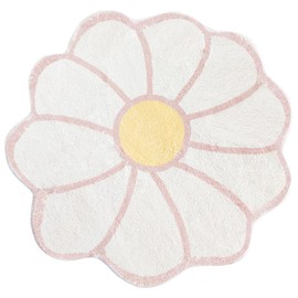 TEMBR Flower Shaped Round Area Rug,Washable Round Soft Floral Area Rugs for Living Room Girls Bedroom Fluffy Circle Nonslip Circular Indoor Floor Mat for Entryway Kitchen-47.2" Round,White&Pink