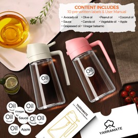 YARRAMATE 16oz/470ml Oil Sprayer for Cooking with Stickers, Food-grade Premium 2 in 1 Olive Oil Dispenser Bottle for Kitchen Gadgets, Air Fryer, Salad, Frying, BBQ (Pink)