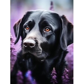 TUTUMAY21 Labrador Dog 5D Diamond Painting Kits, Black Labrador with Flowers Art Full Round Diamond Art Kits for Adults, for Wall Decor and Store Decor 12x16inch