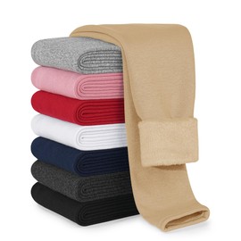 Somaibo Girls Fleece Lined Leggings Thick Winter Warm Cotton Pants Thermal Tights for Kids 7-8 Years Beige