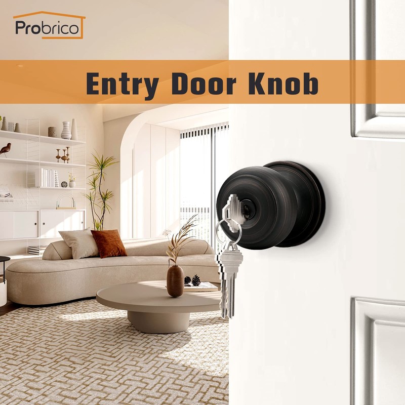 Probrico Keyed Entry Door Knob with Lock and Same Key,