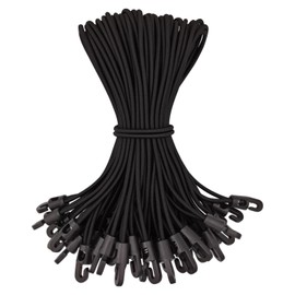 Bungee Cords with Hooks 50 Pcs - 10 Inch Elastic Bungee Ropes with Hooks - Short Tarpaulin Hooks - Small Bungee Rope (Black)