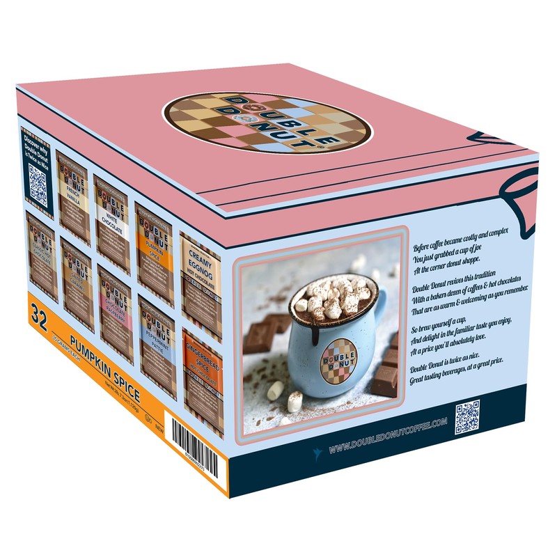 Double Donut Pumpkin Spice Hot Chocolate Mix Packets, Flavored Pumpkin