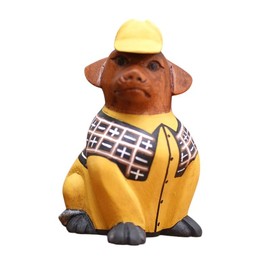 Brave Wings Hand Carved Wooden Dog ~ Dog in Yellow Uniform 13cm High ~ Ornament Sculpture Figurine Statue Unique Table Decoration Home Decor ~ 5435