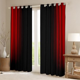 Loussiesd Abstract Ombre Curtains Kids Teens Red and Black Window Curtains for Bedroom Living Room,W46*L54