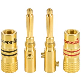 Poppstar 12x High-End Banana Plugs, Bananas for Speaker Cables (up to 4 mm²), Speakers, AV Receivers, 24 K Gold-Plated (6x Black, 6x Red)