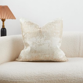 Cream White Throw Pillow Covers Subtle Sprinkling of Gold Jacquard Pillow Covers Reversed Soft Cream Velvet Cushion Covers for Living Room Couch Bed Sofa Chair Home Decor Decorations 18X18inch 1Piece