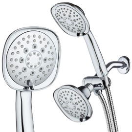 AquaDance, Chrome Luxury Square 48-setting High-Pressure Dual Head/Handheld Shower Spa Combo. Extra-Long 72" Stainless Steel Hose, 3-way Flow Diverter, Finish. Best Quality from Top American