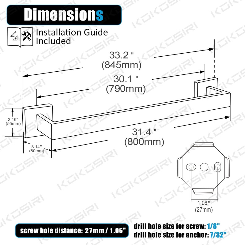 KOKOSIRI 32-Inch Single Towel Bar, Bathroom Kitchen Towel Holder, Wall