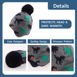 Zsedrut Winter Baby Girl or BoyHat & Scarf Set Little Kid Dinosaur Warm Earflap Hats Comfortable Neck Warmer (Gray Dinosaur, 4-8 Years)