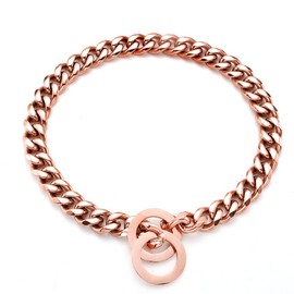 RUMYPET Rose Gold Dog Chain Collar 11mm/15mm/19mm Stainless Steel Cuban Link Chain Collar for Small Medium Large Dogs(11mm,12inch)