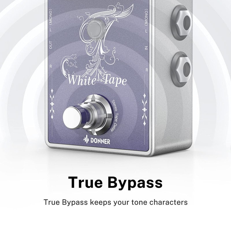 Donner White Tape Stereo Delay Pedal, Analog Delay with Echo