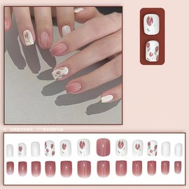 [ALLEVG] Nail Tips, 24 Pieces, Nail Tips, Red, Japanese Style, Short, Autumn, Winter, Popular, Japanese Style, Cute, Simple, Stylish, Coming of Age Ceremonies, School Entrance Ceremonies, Graduation