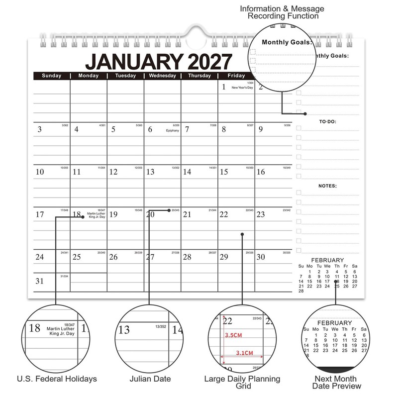 18 Month Wall Calendar 2026-2027 11x8.5 Inch, Monthly Planner Jul
