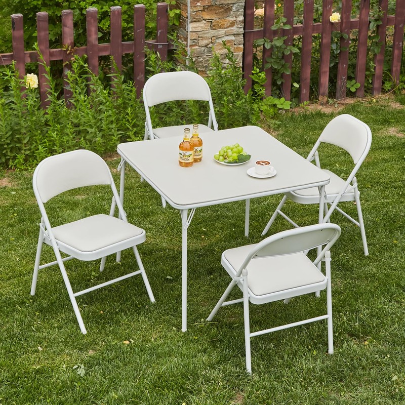 KAIHAOWIN Square Folding Table Vinyl Upholstery Card Table Dining Party
