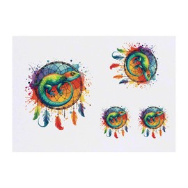 4 x 'Lizard Dreamcatcher' Temporary Tattoos - Water Resistant, Skin-Safe, Non-Toxic Transfers, Mixed Sizes (TO00073884)