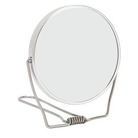 Double sided vanity mirror, make up mirror, 360° rotatable design, aluminum frame wrapped in stainless steel bracket