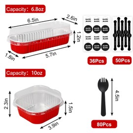 JarThenaAMCS 80Pcs Christmas Mini Loaf Pan With Lid Spoon Sealing Sticker 10Oz Square 6.8Oz Rectangular Disposable Baking Cupcake Tin Red Aluminum Foil Brownie Muffin Container For Party Supplies