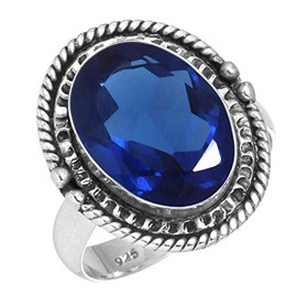 Jeweloporium 925 Silver Ring for Women Blue Sapphire Simulated Stone Fashion Silver Ring Size K Easter Gift Boho Jewelry