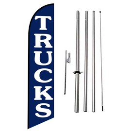 Trucks Auto Dealership Feather Banner Swooper Flag Sign with Flag Pole Kit and Ground Stake