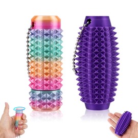 Fukaisu 2pcs Spiky Grippie Stim Keychain, Pocket Mini Calming Fidget Sensory Keychain Toy Creative Gifts Spiky Massager Set for Friends Coworkers Relaxation