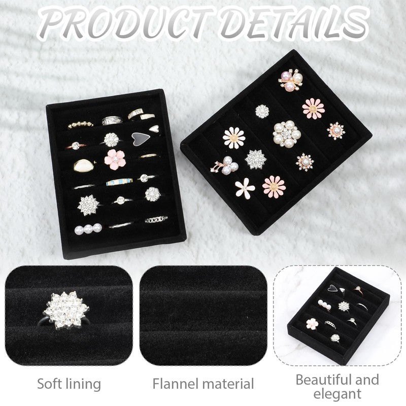 Xyembu 2 PCS Black Velvet Stackable Ring Organizer Tray, Earrings