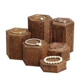 MOOCA Wooden 6 Pcs Hexagon Risers for Display Jewelry and Accessories Display Stand, Brown