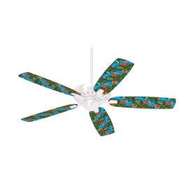 Famingos and Flowers Blue Medium - Ceiling Fan Skin Kit fits most 42 inch fans (FAN and BLADES SOLD SEPARATELY)