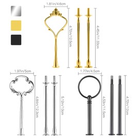 Soporte para tartas de 3 niveles, 9 juegos de herramientas para bandeja con niveles para molde para tartas, 3 dorados, 3 plateados, 3 negros