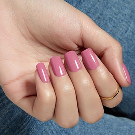 Modelones Petal Pink Press on Nails, Spring Short Square Fake Nails, Reusable Nail Kit with Nail Glue Adhesive Tabs Mini Nail File, Nails Press Ons 32Pcs 16 Sizes, Women Girl Gift