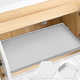 FORWOS Waterproof Under Sink Mat 34" x 22", Silicone Cabinet Liner, Rubber Protector for Kitchen and Bathroom, Keeps Cabinets Clean, Dry, and Organized (Light Grey)