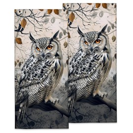 Kibue Majestic Owl Hand Towels, Soft Decorative Lush Forest Hand Towel Set of 2 for Bathroom Hotel Home, Absorbent Dish Towels for Kitchen Drying Farmhouse Gifts 14×28 Inch