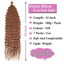 Samtress 24 Inch Ocean Wave Twist Crochet Hair 7 Packs Brown Deep Wave Curly Braiding Hair Extensions for Goddess Boho Box Braids Hair Ocean Twist Braiding Hair Synthetic for Black Women (#30)
