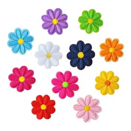 EORPAVU Iron-on patches, colourful flower embroidery fabric stickers, cute small flower patch stickers, 24 pieces embroidered clothing accessories