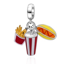 PAIYUAN Hamburger Fries Best Friends Charms 925 Sterling Silver 3pcs Dangle Charms Fits European Bracelet