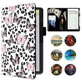 Server Book, PU Leather Server Books for Waitress, Waitress Book, Sturdy Waiter Book, Serving Waitress Accessories Fit Server Apron Waitress, Pink Butterfly