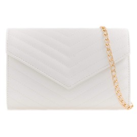 Girly Handbags Women's V Shaped Quilted Clutch Bag, White