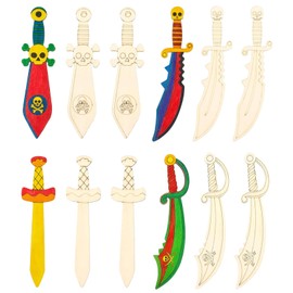 TAKONE Wooden Swords for Painting, 12-Piece DIY Set Made of Wood with Coloured Pens for Children's Birthday or Pirate Theme