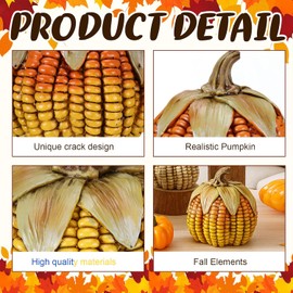 Leinuosen 4 Pcs Fall Decorations for Home Pumpkins Decor Resin Artificial Corn Decorative Pumpkins Figurines Fall Pumpkin Decorations for Home for Autumn Harvest Thanksgiving Table Centerpieces Decor