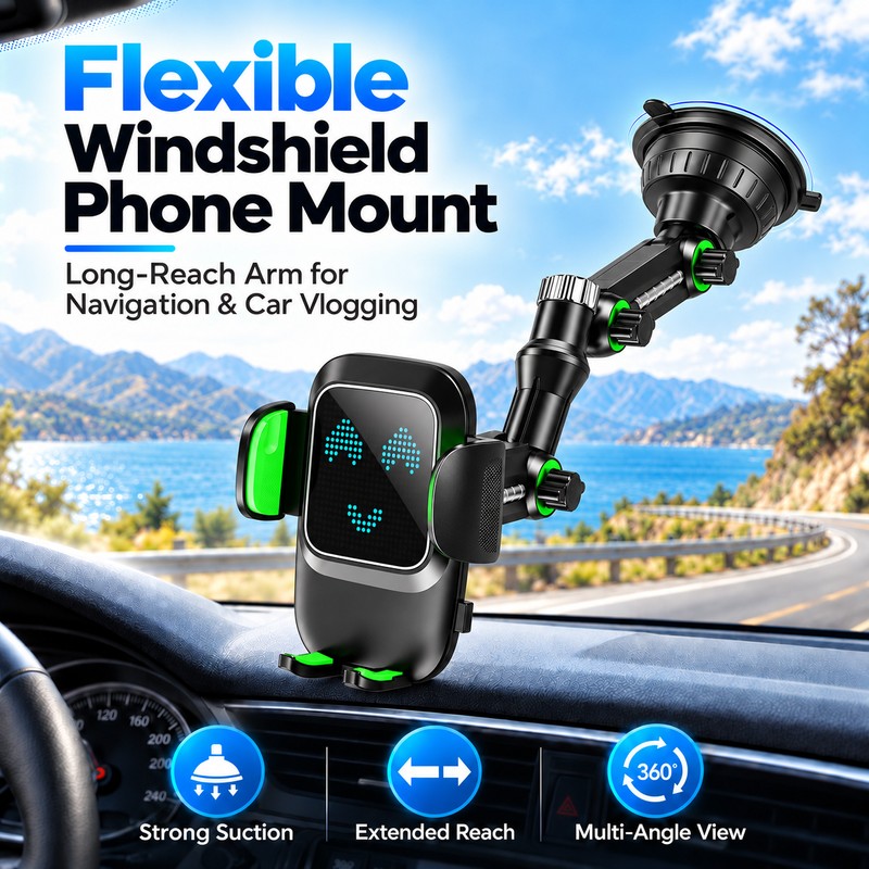 Suction Cup Car Phone Holder for Hands-Free Driving – Adjustable