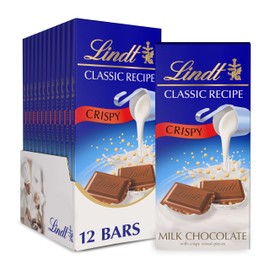 Lindt CLASSIC RECIPE Crispy Milk Chocolate Candy Bar, Milk Chocolate, 12 Pack, 4.4 oz.