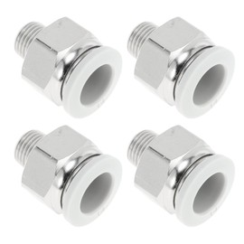 Motoforti Push to Connect Air Fittings 35/64" Male Thread Air Line Quick Connector Plastic Metal 1/4"BSPT 4 Pcs White Silver Tone