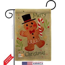 Mr Gingerbread Burlap Burlap Garden Flags Pack Wintertime Christmas Santa Marry Xmas Present Reindeer Season Snow Support Our Troops Small Gift Yard House Banner Double-Sided Made In USA 13 X 18.5